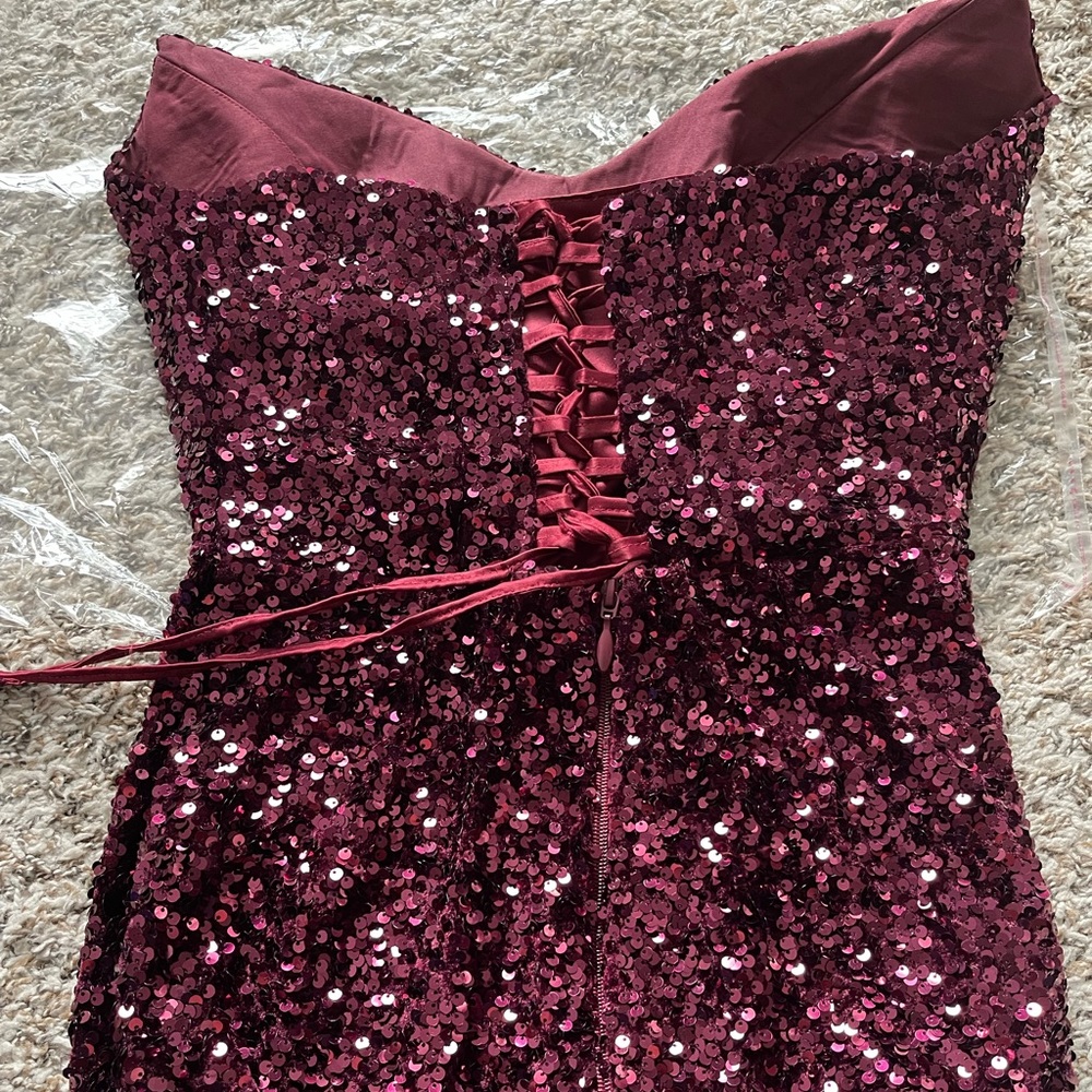Ox Blood Sequin Corset Occassion Dress - Picture 12 of 12